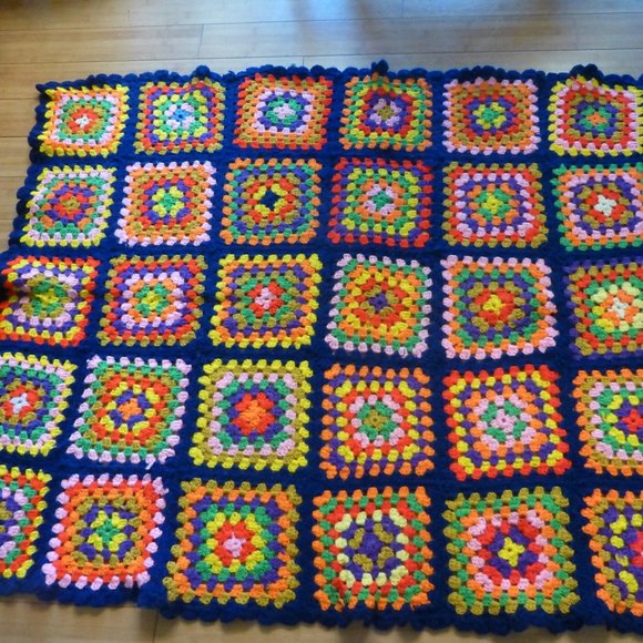 Grannycore crochet afghan granny square blanket 66in x44in - Picture 3 of 3